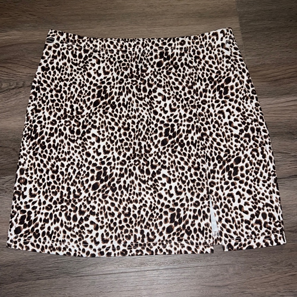 SHEIN Leopard Print Mini Skirt - White and Brown